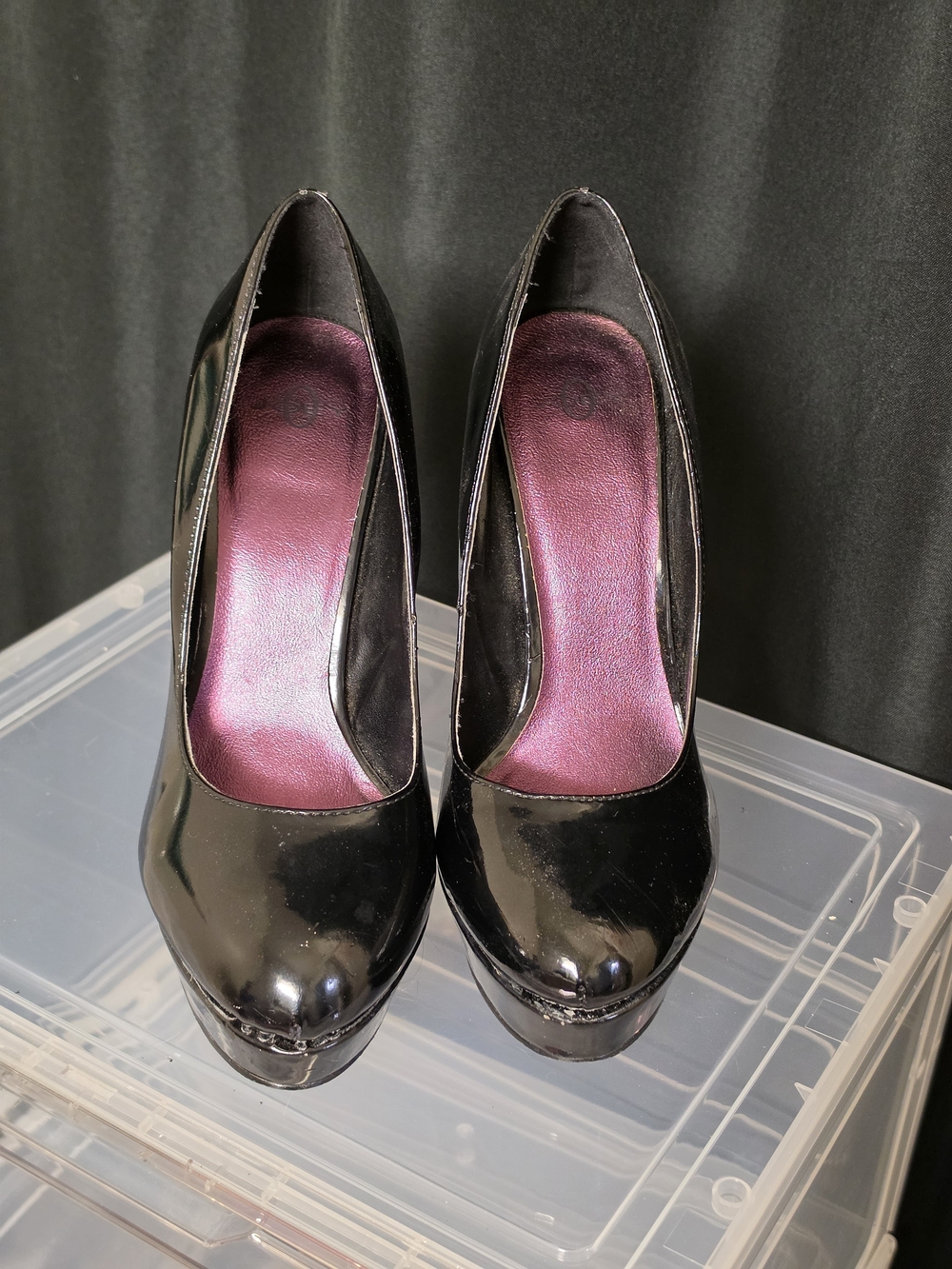 Black Patent Platform Pumps with Pink Insole - Women's Heels